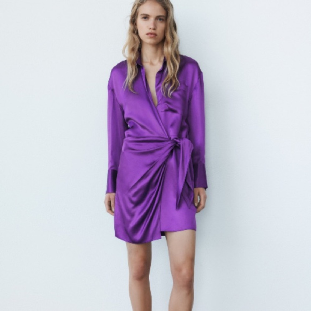 NEW! Zara Purple Belted Wrap Dress